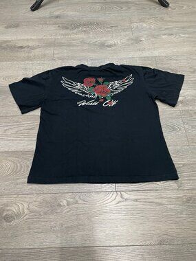 Black Rock Out World Off Graphic Tee Roses and Wings Print T-Shirt
